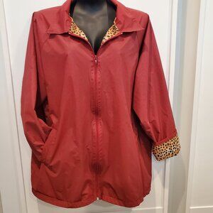 OUTBROOK Red Animal Print Long-Sleeve Wind Rain Lightweight Vinyl Zip Jacket, 2X